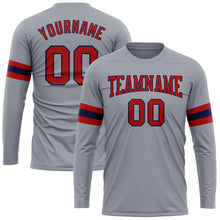 Load image into Gallery viewer, Custom Gray Red-Navy Long Sleeve Performance T-Shirt
