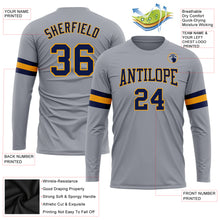 Charger l&#39;image dans la galerie, Custom Gray Navy-Gold Long Sleeve Performance T-Shirt
