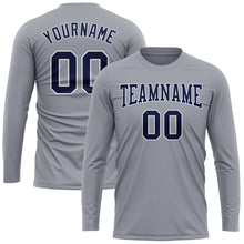 Load image into Gallery viewer, Custom Gray Navy-White Long Sleeve Performance T-Shirt
