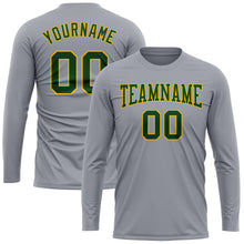 Load image into Gallery viewer, Custom Gray Green-Gold Long Sleeve Performance T-Shirt
