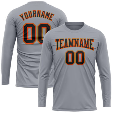 Custom Gray Black Orange-Old Gold Long Sleeve Performance T-Shirt