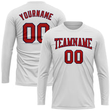 Load image into Gallery viewer, Custom White Red-Navy Long Sleeve Performance T-Shirt
