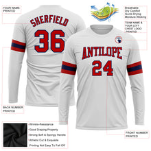 Load image into Gallery viewer, Custom White Red-Navy Long Sleeve Performance T-Shirt
