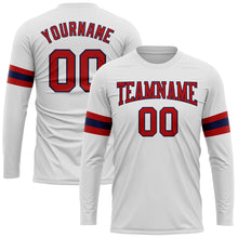 Load image into Gallery viewer, Custom White Red-Navy Long Sleeve Performance T-Shirt
