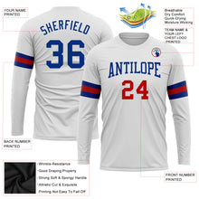 Load image into Gallery viewer, Custom White Royal-Red Long Sleeve Performance T-Shirt
