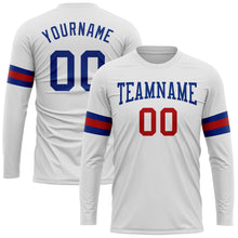Load image into Gallery viewer, Custom White Royal-Red Long Sleeve Performance T-Shirt
