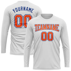 Custom White Orange-Royal Long Sleeve Performance T-Shirt