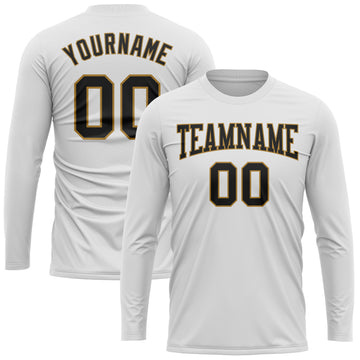 Custom White Black-Old Gold Long Sleeve Performance T-Shirt