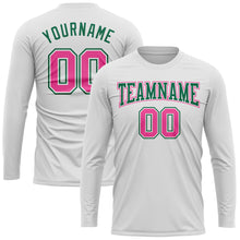 Load image into Gallery viewer, Custom White Pink-Kelly Green Long Sleeve Performance T-Shirt
