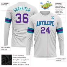 Load image into Gallery viewer, Custom White Purple-Teal Long Sleeve Performance T-Shirt
