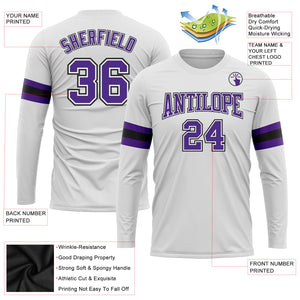 Custom White Purple-Black Long Sleeve Performance T-Shirt