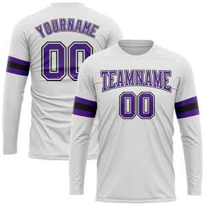 Custom White Purple-Black Long Sleeve Performance T-Shirt