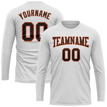 Load image into Gallery viewer, Custom White Black-Orange Long Sleeve Performance T-Shirt
