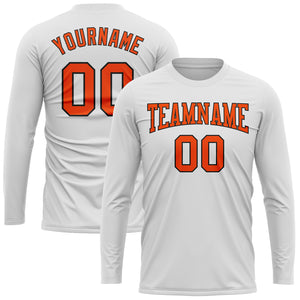 Custom White Orange-Black Long Sleeve Performance T-Shirt