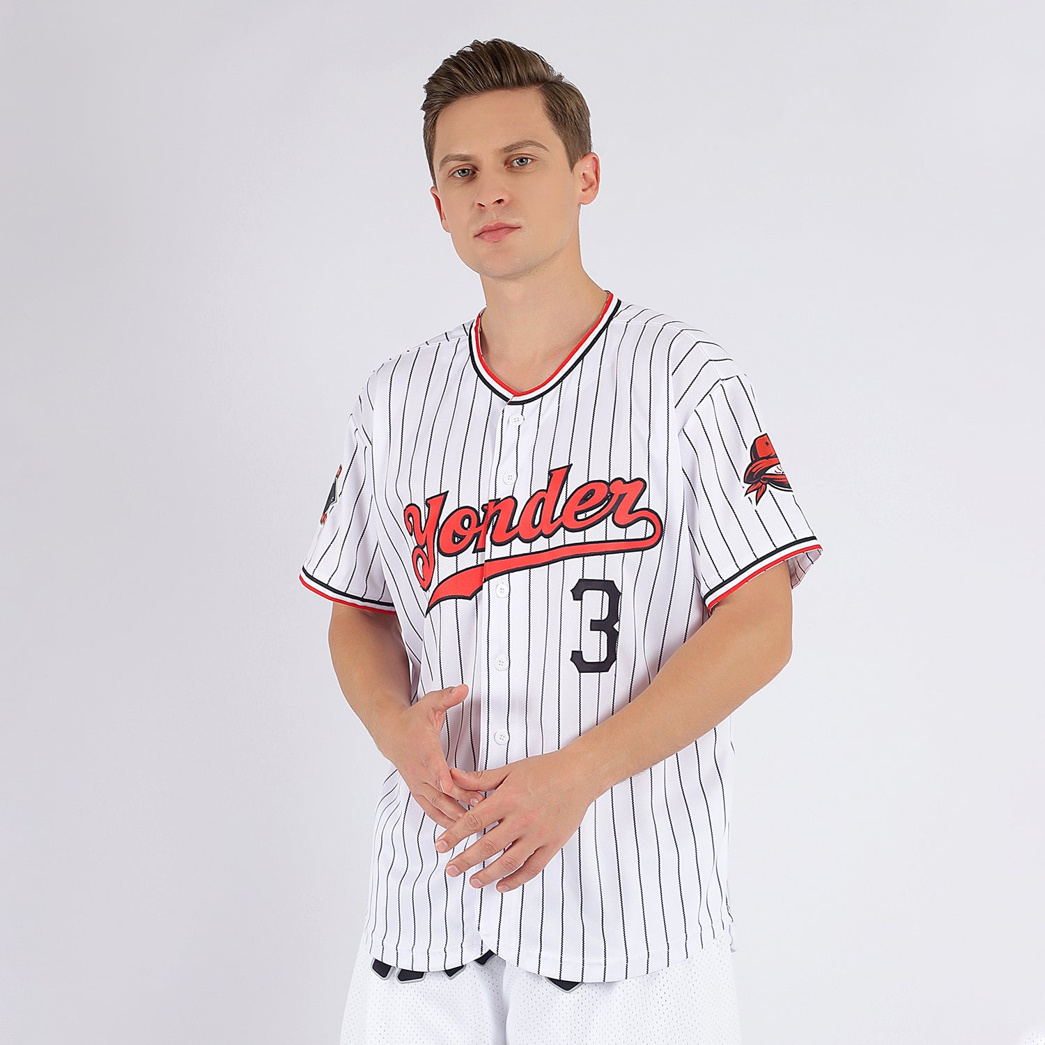 White and Red Stripe Baseball Jersey 