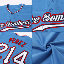 Load image into Gallery viewer, Custom Light Blue White-Red Authentic Baseball Jersey
