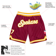Load image into Gallery viewer, Custom Maroon White Pinstripe White-Gold Authentic Basketball Shorts
