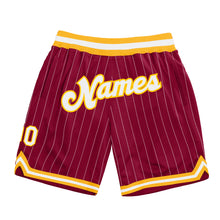 Load image into Gallery viewer, Custom Maroon White Pinstripe White-Gold Authentic Basketball Shorts
