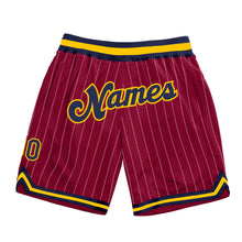 Load image into Gallery viewer, Custom Maroon White Pinstripe Navy-Gold Authentic Basketball Shorts
