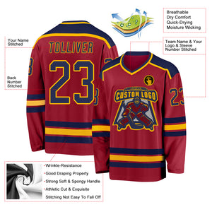 Custom Maroon Navy-Gold Hockey Jersey