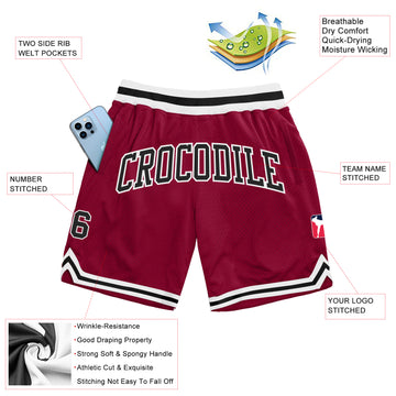 Custom Maroon Black-White Authentic Throwback Basketball Shorts