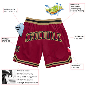 Custom Maroon Black-Old Gold Authentic Throwback Basketball Shorts