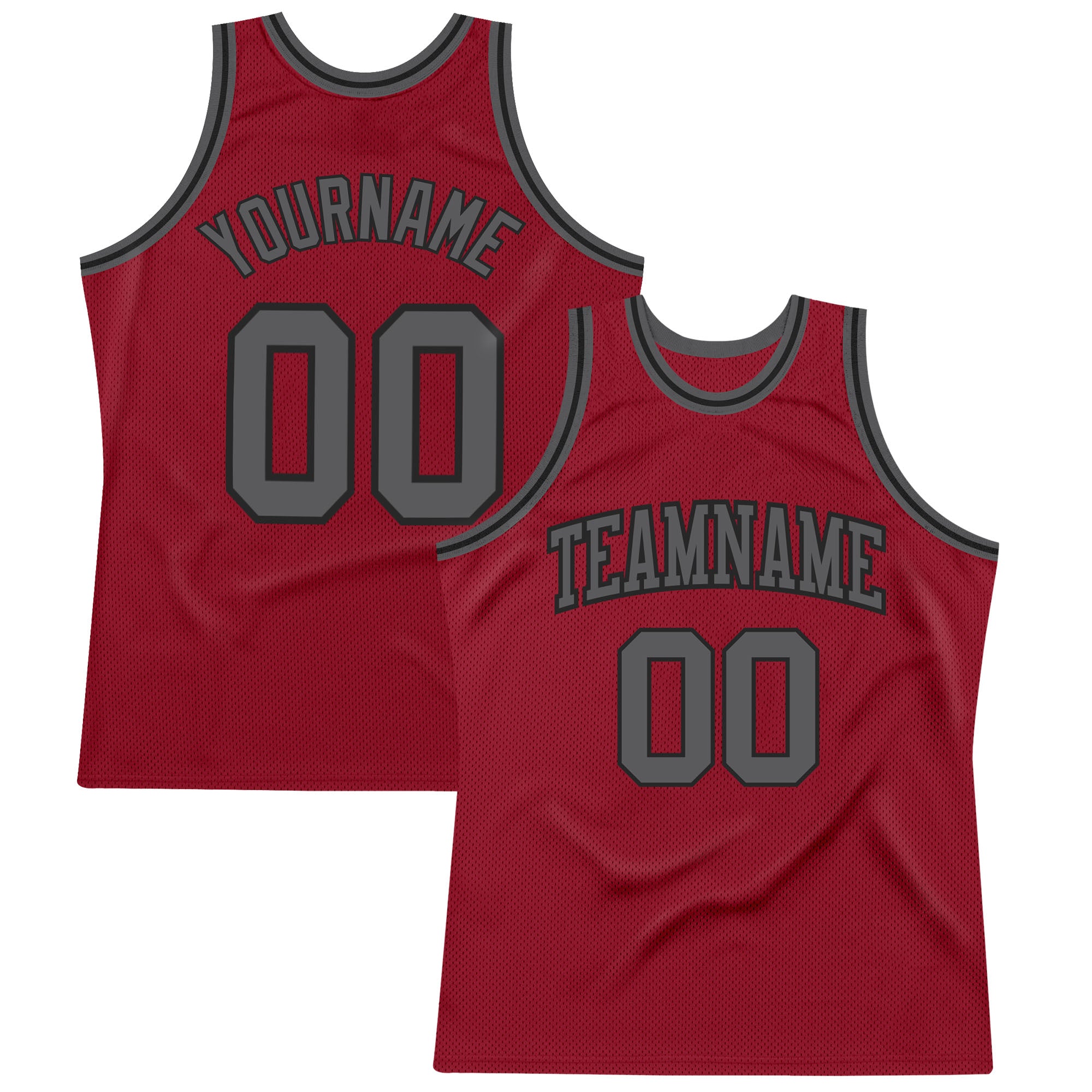 Cheap Custom Gray Black-Maroon Authentic Throwback Basketball