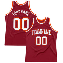 Laden Sie das Bild in den Galerie-Viewer, Custom Maroon White-Orange Authentic Throwback Basketball Jersey
