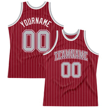 Charger l&#39;image dans la galerie, Custom Maroon White Pinstripe Gray Authentic Basketball Jersey
