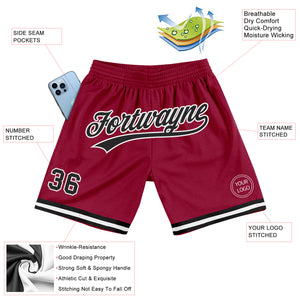 Custom Maroon Black-White Authentic Throwback Basketball Shorts