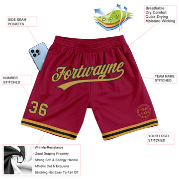 Custom Maroon Old Gold-Black Authentic Throwback Basketball Shorts