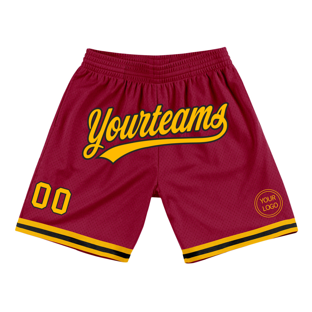 Custom Maroon Gold-Black Authentic Throwback Basketball Shorts