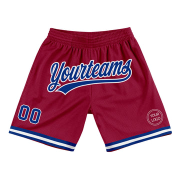 Custom Maroon Royal-White Authentic Throwback Basketball Shorts