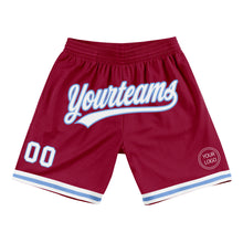 Load image into Gallery viewer, Custom Maroon White-Light Blue Authentic Throwback Basketball Shorts
