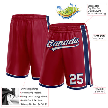 Custom Maroon White-Navy Authentic Basketball Shorts