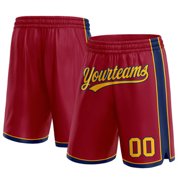 Custom Maroon Gold-Navy Authentic Basketball Shorts