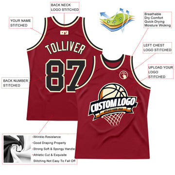 Custom Maroon Black-Cream Authentic Throwback Basketball Jersey