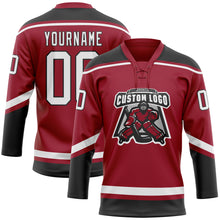Load image into Gallery viewer, Custom Maroon White-Black Hockey Lace Neck Jersey
