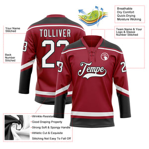 Custom Maroon White-Black Hockey Lace Neck Jersey