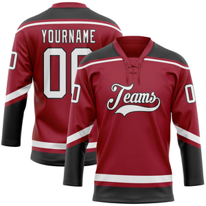 Custom Maroon White-Black Hockey Lace Neck Jersey