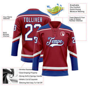 Custom Maroon White-Royal Hockey Lace Neck Jersey