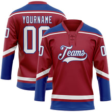 Load image into Gallery viewer, Custom Maroon White-Royal Hockey Lace Neck Jersey
