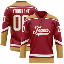 Load image into Gallery viewer, Custom Maroon White-Old Gold Hockey Lace Neck Jersey
