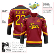 Load image into Gallery viewer, Custom Maroon Gold-Black Hockey Lace Neck Jersey

