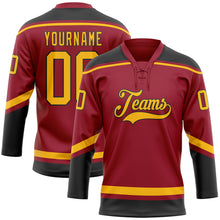 Load image into Gallery viewer, Custom Maroon Gold-Black Hockey Lace Neck Jersey
