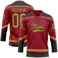 Load image into Gallery viewer, Custom Maroon Old Gold-Black Hockey Lace Neck Jersey
