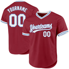 Laden Sie das Bild in den Galerie-Viewer, Custom Maroon White-Light Blue Authentic Throwback Baseball Jersey
