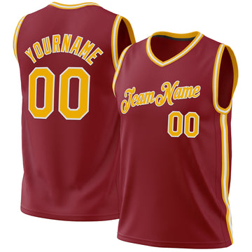 Custom Maroon Gold-White Authentic Throwback Basketball Jersey