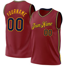 Load image into Gallery viewer, Custom Maroon Navy-Gold Authentic Throwback Basketball Jersey
