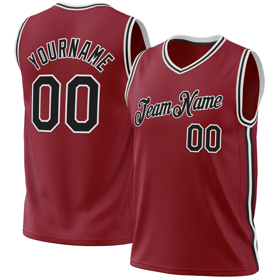 Custom Maroon Black-White Authentic Throwback Basketball Jersey